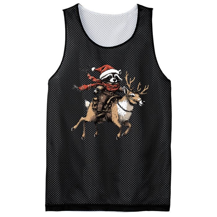 Funny Raccoon Riding Reindeer Cowboy Cowgirl Christmas Mesh Reversible Basketball Jersey Tank