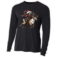 Funny Raccoon Riding Reindeer Cowboy Cowgirl Christmas Cooling Performance Long Sleeve Crew