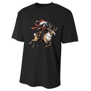 Funny Raccoon Riding Reindeer Cowboy Cowgirl Christmas Performance Sprint T-Shirt