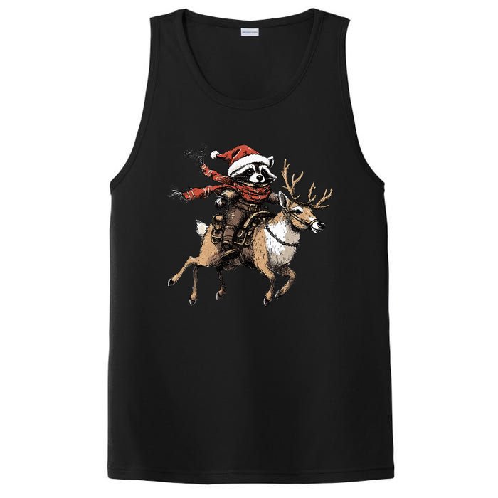 Funny Raccoon Riding Reindeer Cowboy Cowgirl Christmas PosiCharge Competitor Tank