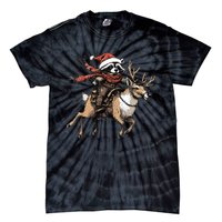 Funny Raccoon Riding Reindeer Cowboy Cowgirl Christmas Tie-Dye T-Shirt