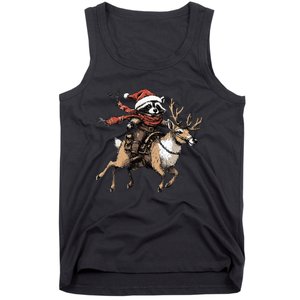 Funny Raccoon Riding Reindeer Cowboy Cowgirl Christmas Tank Top