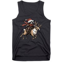 Funny Raccoon Riding Reindeer Cowboy Cowgirl Christmas Tank Top