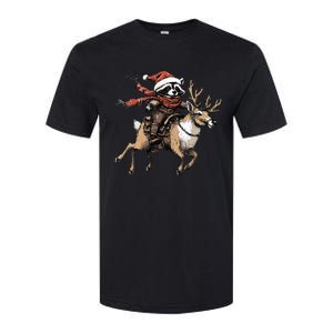 Funny Raccoon Riding Reindeer Cowboy Cowgirl Christmas Softstyle CVC T-Shirt