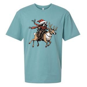 Funny Raccoon Riding Reindeer Cowboy Cowgirl Christmas Sueded Cloud Jersey T-Shirt