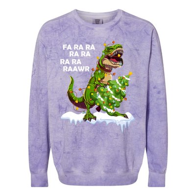 Fa Ra Rawr Christmas Trex Funny Santa Dinosaur Gift Tee Gift Colorblast Crewneck Sweatshirt