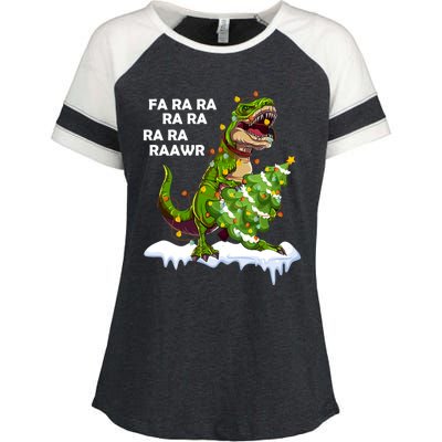 Fa Ra Rawr Christmas Trex Funny Santa Dinosaur Gift Tee Gift Enza Ladies Jersey Colorblock Tee