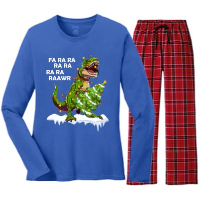 Fa Ra Rawr Christmas Trex Funny Santa Dinosaur Gift Tee Gift Women's Long Sleeve Flannel Pajama Set 