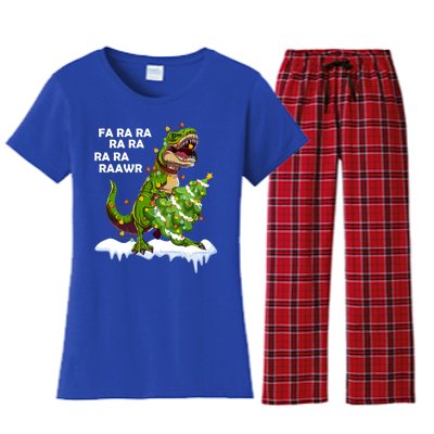 Fa Ra Rawr Christmas Trex Funny Santa Dinosaur Gift Tee Gift Women's Flannel Pajama Set