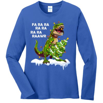 Fa Ra Rawr Christmas Trex Funny Santa Dinosaur Gift Tee Gift Ladies Long Sleeve Shirt