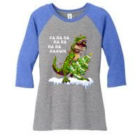 Fa Ra Rawr Christmas Trex Funny Santa Dinosaur Gift Tee Gift Women's Tri-Blend 3/4-Sleeve Raglan Shirt