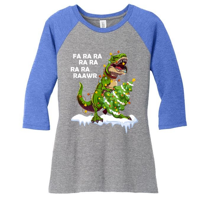 Fa Ra Rawr Christmas Trex Funny Santa Dinosaur Gift Tee Gift Women's Tri-Blend 3/4-Sleeve Raglan Shirt