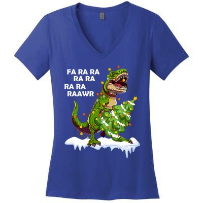 Fa Ra Rawr Christmas Trex Funny Santa Dinosaur Gift Tee Gift Women's V-Neck T-Shirt