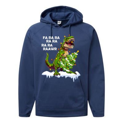 Fa Ra Rawr Christmas Trex Funny Santa Dinosaur Gift Tee Gift Performance Fleece Hoodie