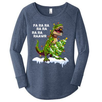 Fa Ra Rawr Christmas Trex Funny Santa Dinosaur Gift Tee Gift Women's Perfect Tri Tunic Long Sleeve Shirt