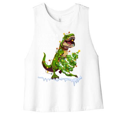 Fa Ra Rawr Christmas Trex Funny Santa Dinosaur Gift Tee Gift Women's Racerback Cropped Tank