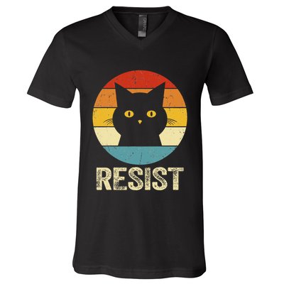 Funny Resist Retro Cat Resist V-Neck T-Shirt