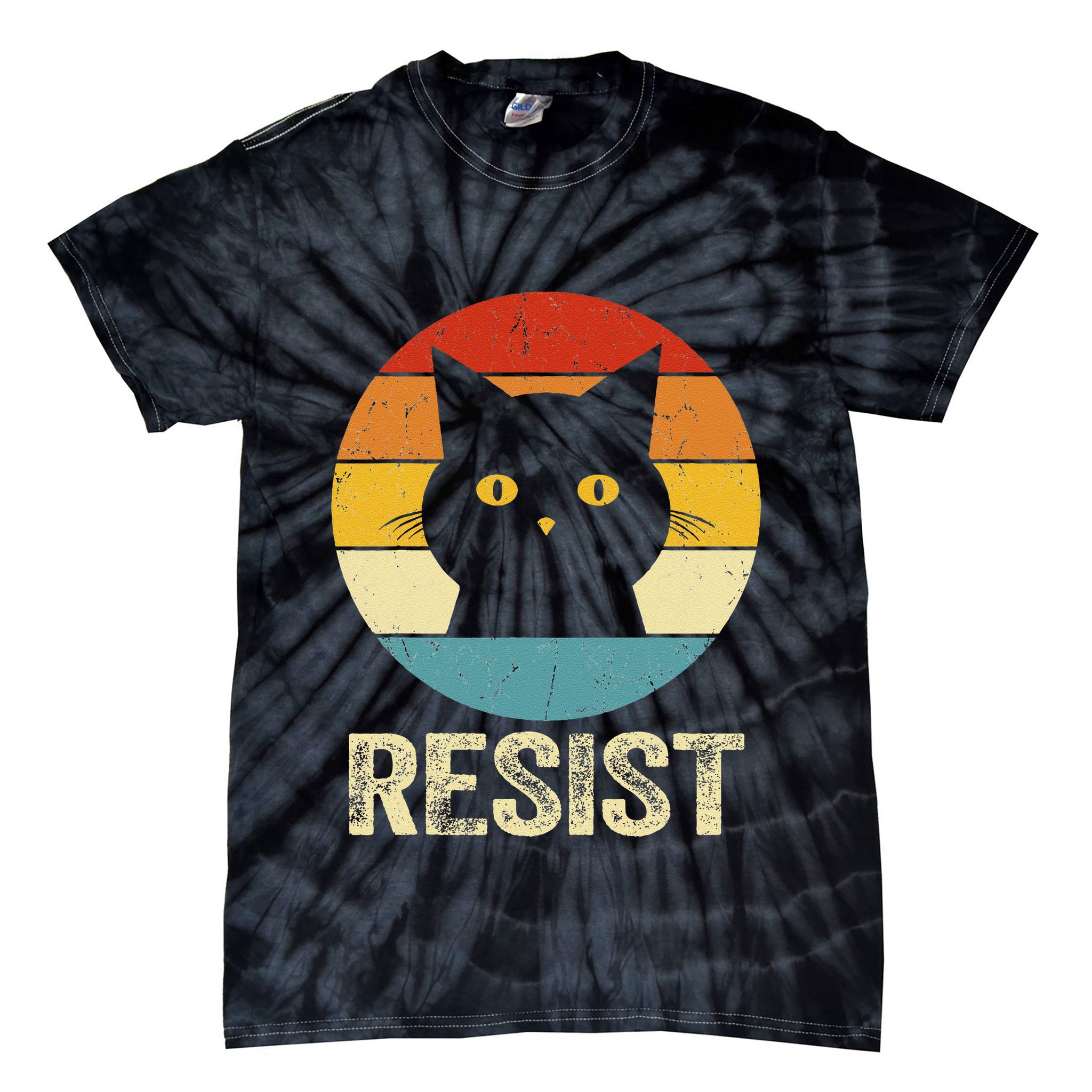 Funny Resist Retro Cat Resist Tie-Dye T-Shirt
