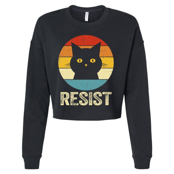 Funny Resist Retro Cat Resist Cropped Pullover Crew