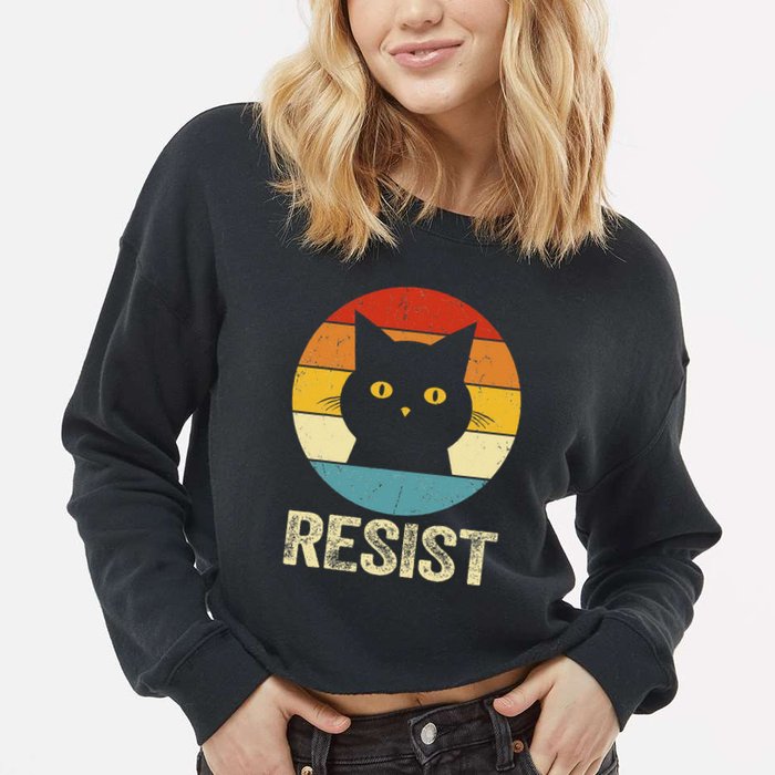 Funny Resist Retro Cat Resist Cropped Pullover Crew