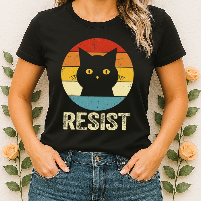 Funny Resist Retro Cat Resist Womens T-Shirt