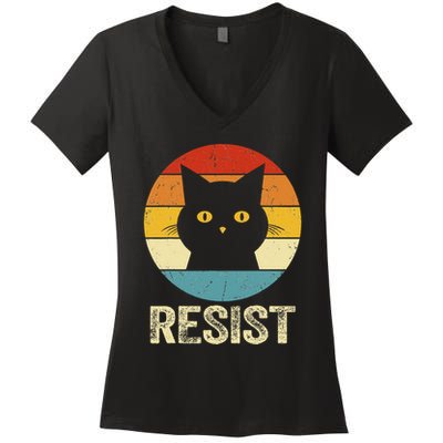 Funny Resist Retro Cat Resist Women's V-Neck T-Shirt