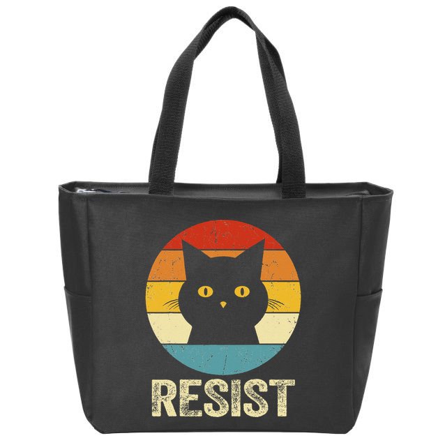 Funny Resist Retro Cat Resist Zip Tote Bag
