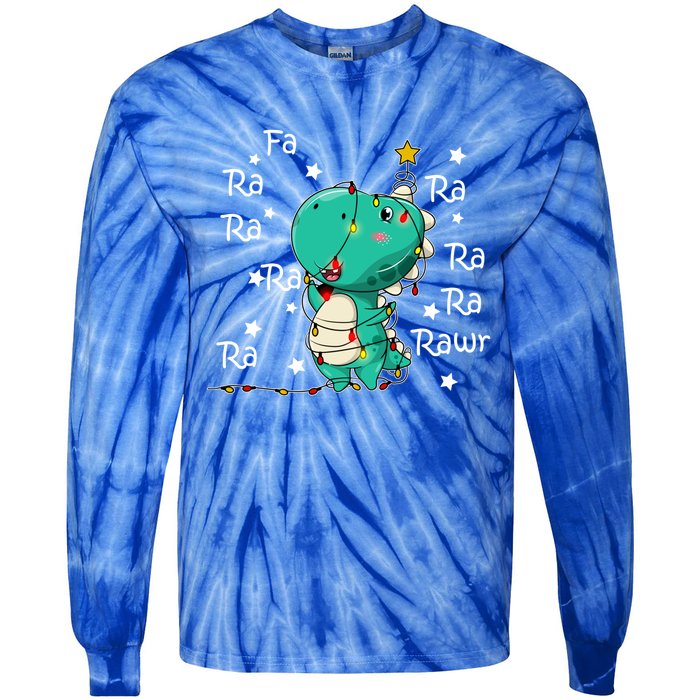 Fa Ra Rawr T Rex Santa Christmas Carol Funny Dinosaur Xmas Funny Gift Tie-Dye Long Sleeve Shirt