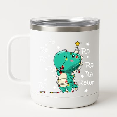 Fa Ra Rawr T Rex Santa Christmas Carol Funny Dinosaur Xmas Funny Gift 12 oz Stainless Steel Tumbler Cup