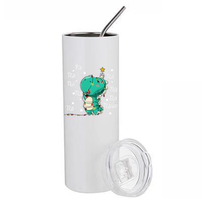 Fa Ra Rawr T Rex Santa Christmas Carol Funny Dinosaur Xmas Funny Gift Stainless Steel Tumbler