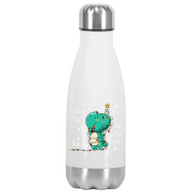 Fa Ra Rawr T Rex Santa Christmas Carol Funny Dinosaur Xmas Funny Gift Stainless Steel Insulated Water Bottle