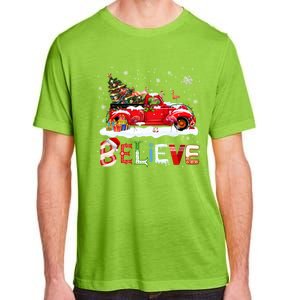 Flamingo Riding Red Truck Christmas Tree Believe Santa Gift Adult ChromaSoft Performance T-Shirt