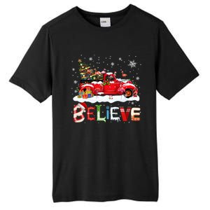 Flamingo Riding Red Truck Christmas Tree Believe Santa Gift Tall Fusion ChromaSoft Performance T-Shirt