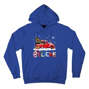 Flamingo Riding Red Truck Christmas Tree Believe Santa Gift Hoodie