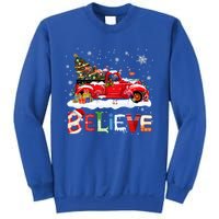 Flamingo Riding Red Truck Christmas Tree Believe Santa Gift Sweatshirt