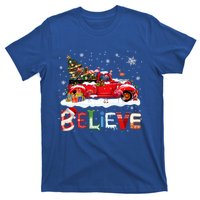 Flamingo Riding Red Truck Christmas Tree Believe Santa Gift T-Shirt