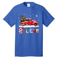 Flamingo Riding Red Truck Christmas Tree Believe Santa Gift Tall T-Shirt