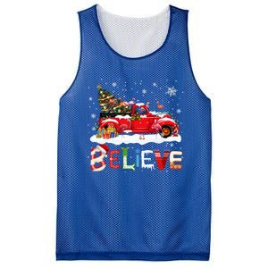 Flamingo Riding Red Truck Christmas Tree Believe Santa Gift Mesh Reversible Basketball Jersey Tank