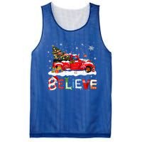 Flamingo Riding Red Truck Christmas Tree Believe Santa Gift Mesh Reversible Basketball Jersey Tank