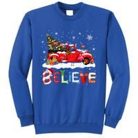 Flamingo Riding Red Truck Christmas Tree Believe Santa Gift Tall Sweatshirt