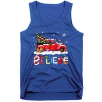 Flamingo Riding Red Truck Christmas Tree Believe Santa Gift Tank Top