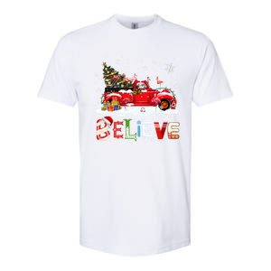 Flamingo Riding Red Truck Christmas Tree Believe Santa Gift Softstyle CVC T-Shirt