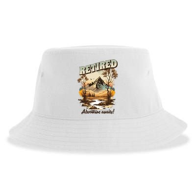 Funny Retired Retirement Gift Adventure Awaits Sustainable Bucket Hat