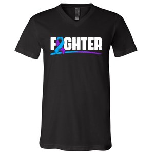 Fighter Ribbon Rheumatoid Arthritis Awareness V-Neck T-Shirt