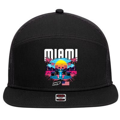 Formula Racing Retro Miami Circuit Usa Flag Race Car Fans 7 Panel Mesh Trucker Snapback Hat