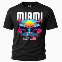 Formula Racing Retro Miami Circuit Usa Flag Race Car Fans Cooling Performance Crew T-Shirt