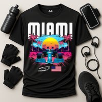 Formula Racing Retro Miami Circuit Usa Flag Race Car Fans Cooling Performance Crew T-Shirt