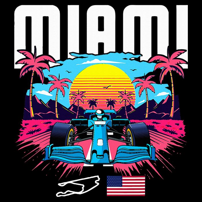 Formula Racing Retro Miami Circuit Usa Flag Race Car Fans Cooling Performance Crew T-Shirt