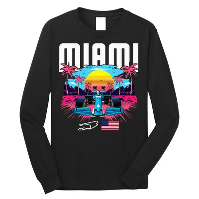 Formula Racing Retro Miami Circuit Usa Flag Race Car Fans Long Sleeve Shirt