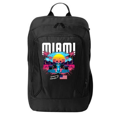 Formula Racing Retro Miami Circuit Usa Flag Race Car Fans City Backpack